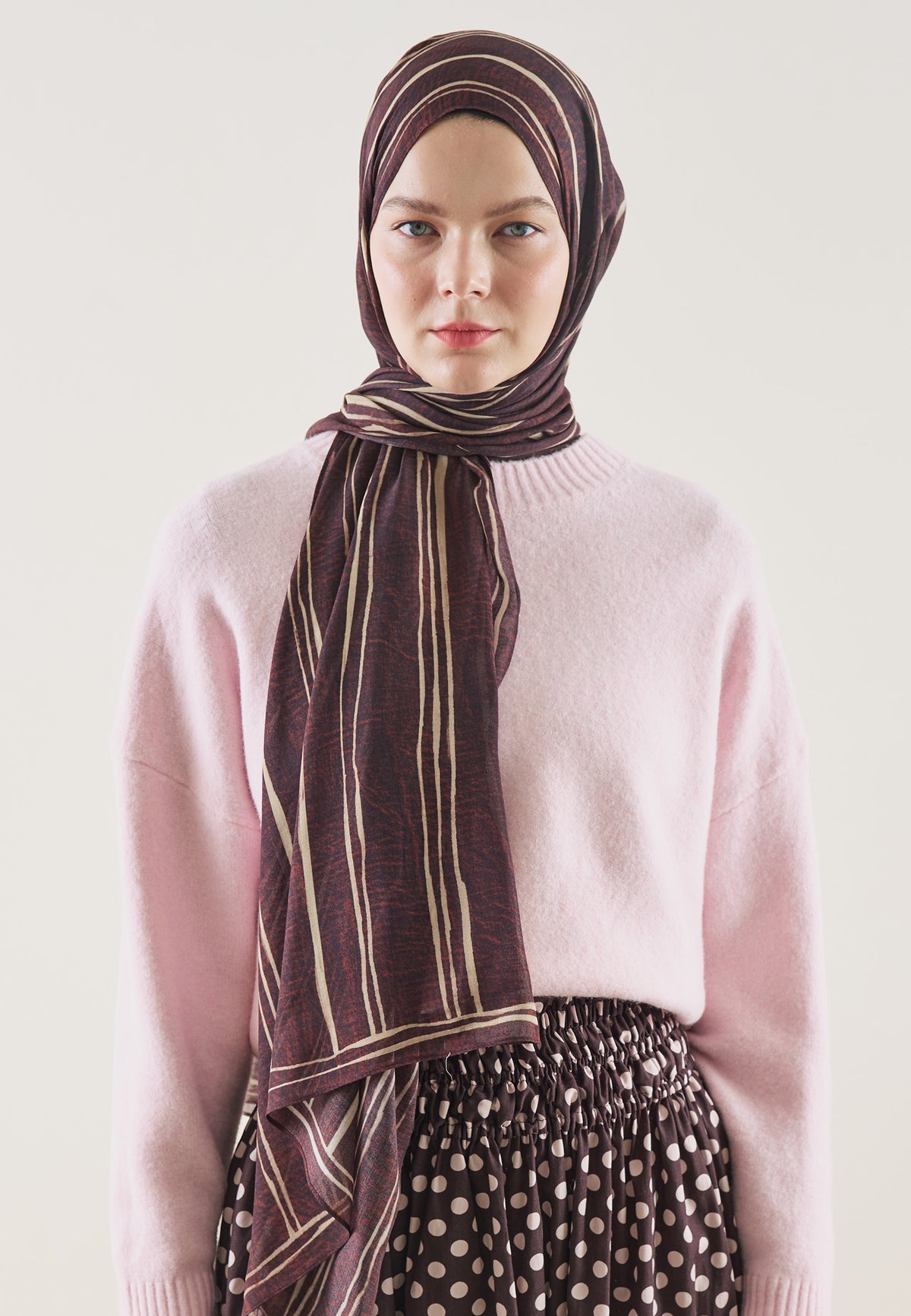 Striped Desin Hijab Bordeaux  - Fresh Scarfs