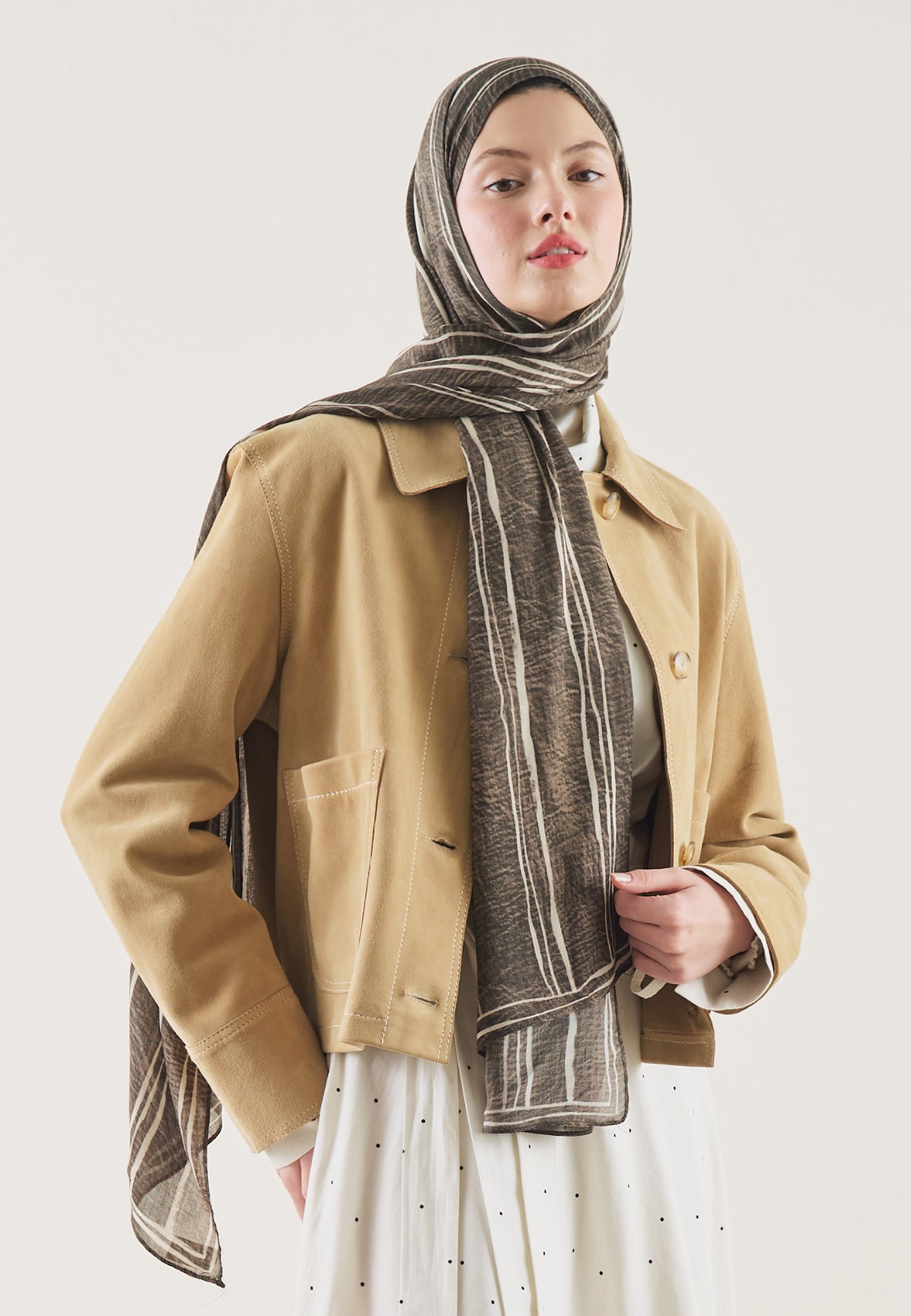 Striped Desin Hijab Khaki  - Fresh Scarfs