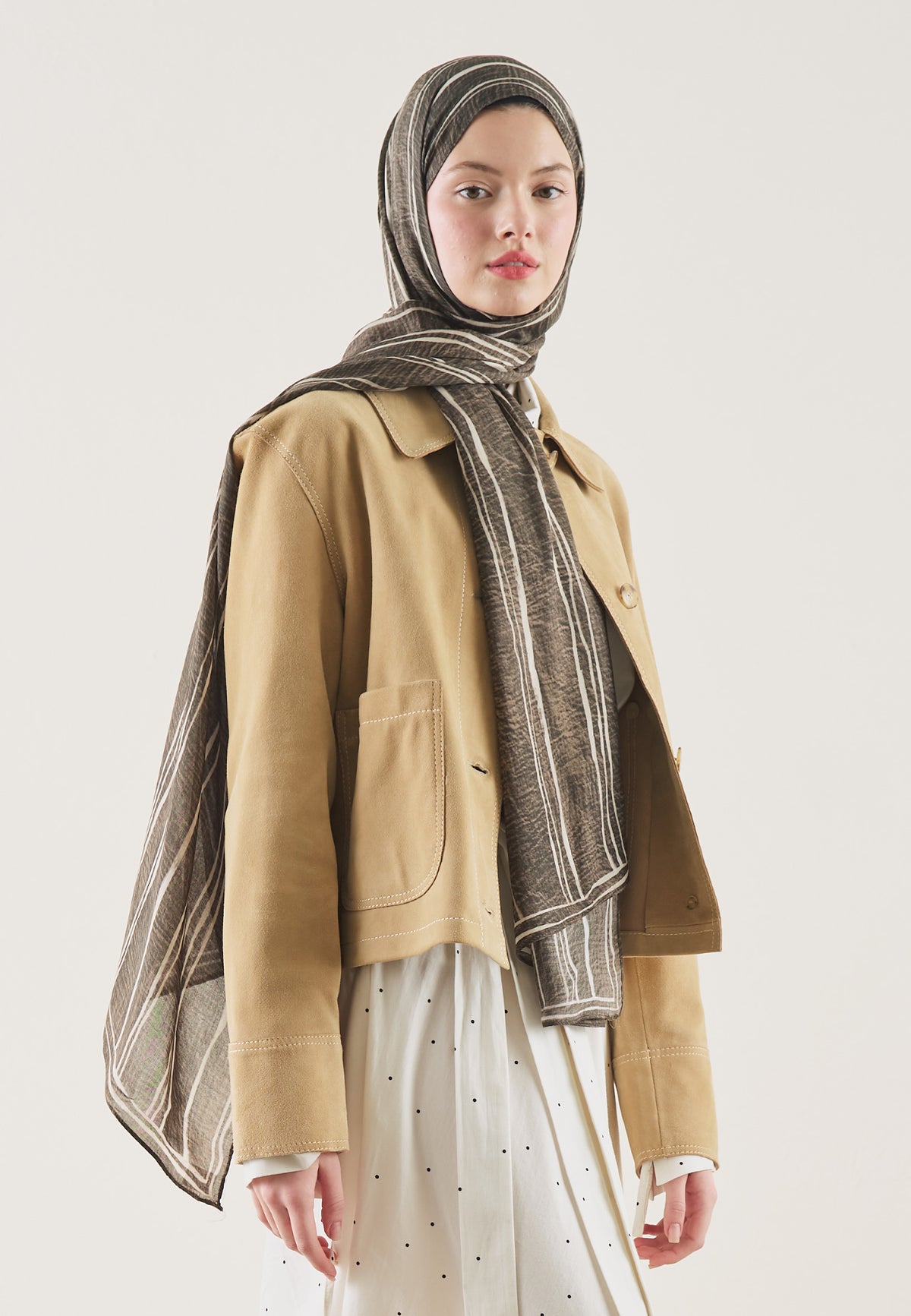 Striped Desin Hijab Khaki  - Fresh Scarfs