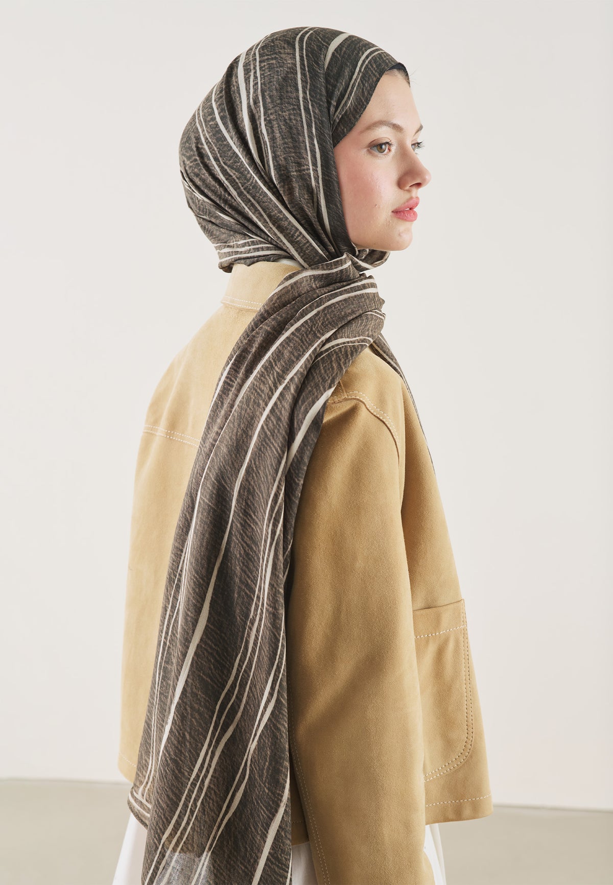 Striped Desin Hijab Khaki  - Fresh Scarfs