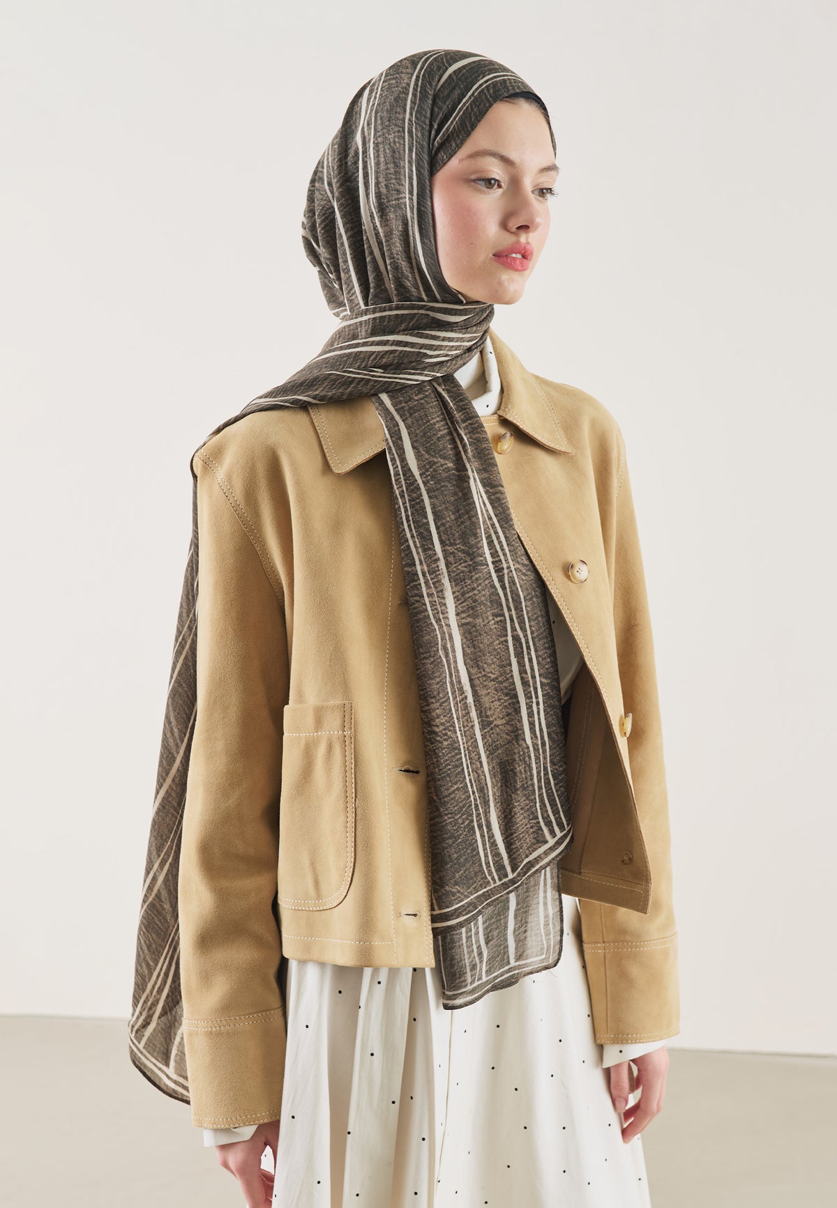 Striped Desin Hijab Khaki  - Fresh Scarfs
