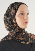 Ethnic Blossom Desin Hijab Black - Fresh Scarfs