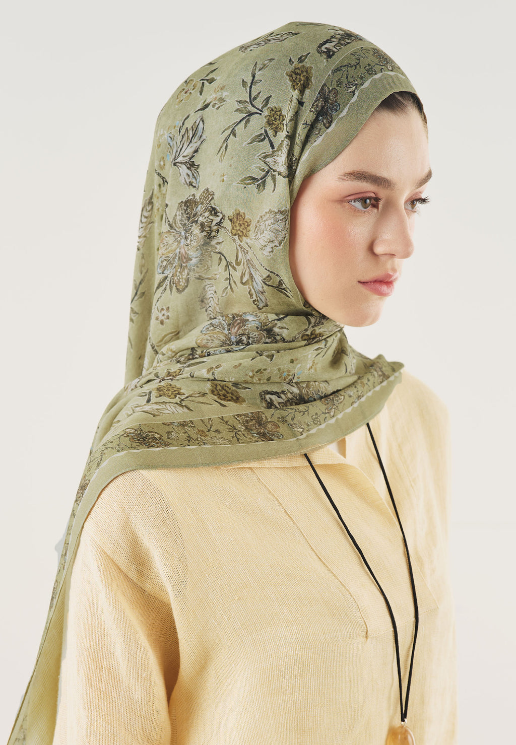 Ethnic Blossom Desin Hijab Light Green- Fresh Scarfs