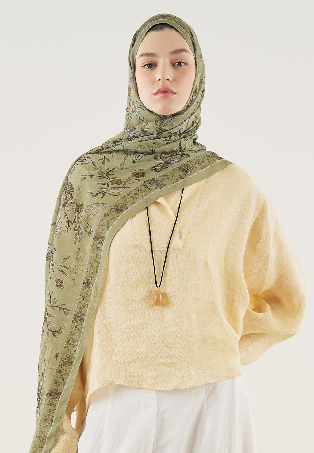 Ethnic Blossom Desin Hijab Light Green- Fresh Scarfs