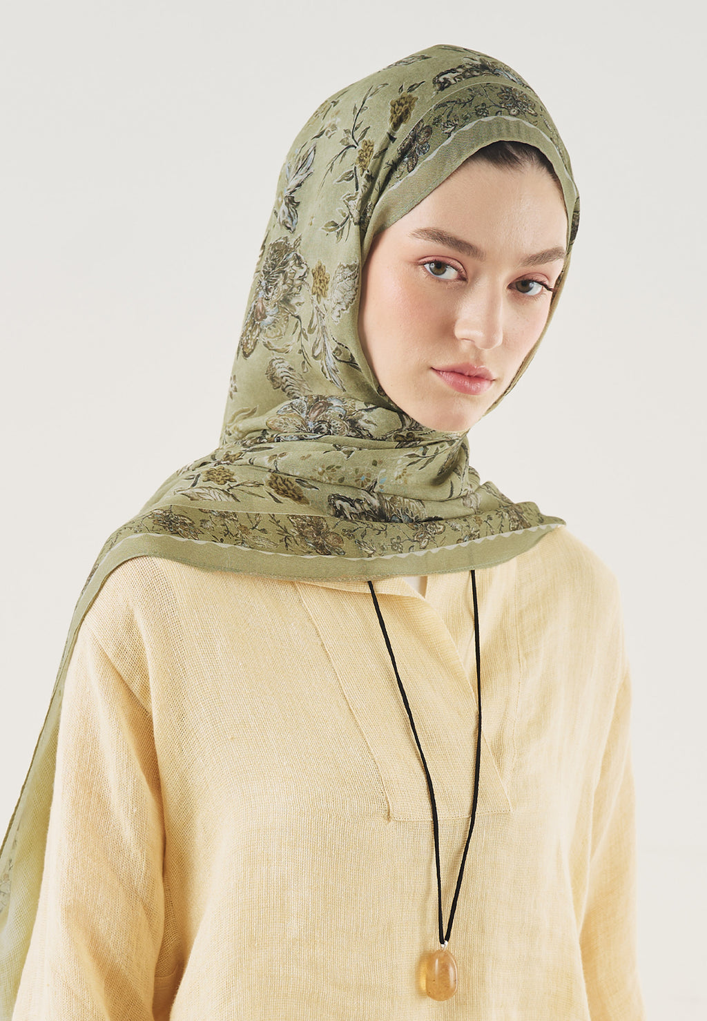 Ethnic Blossom Desin Hijab Light Green- Fresh Scarfs