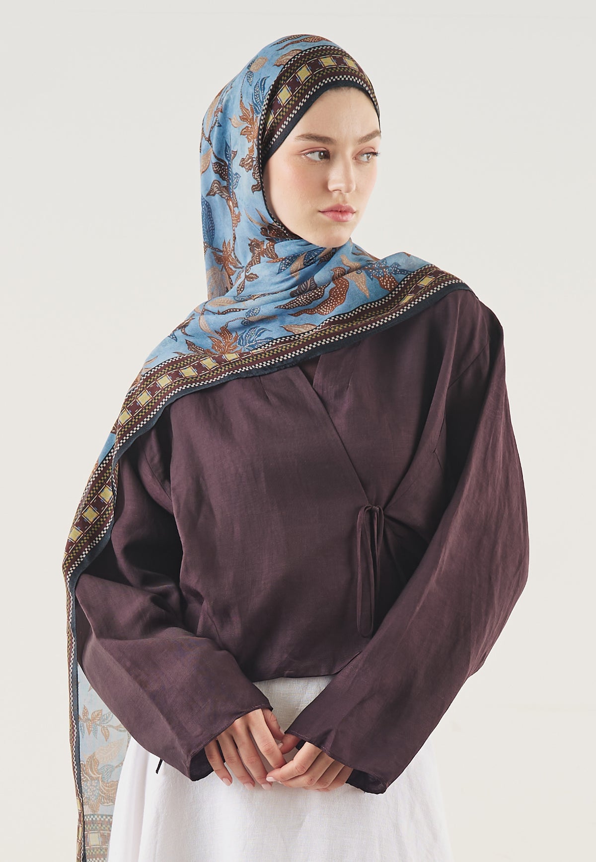 Mystic Bloom Desin Soft Hijab Blue - Fresh Scarf