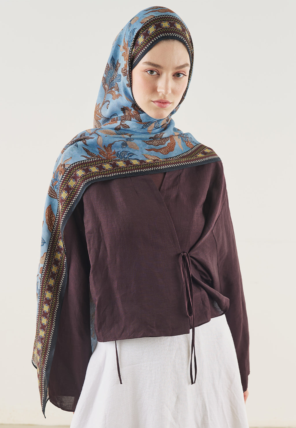 Mystic Bloom Desin Soft Hijab Blue - Fresh Scarf