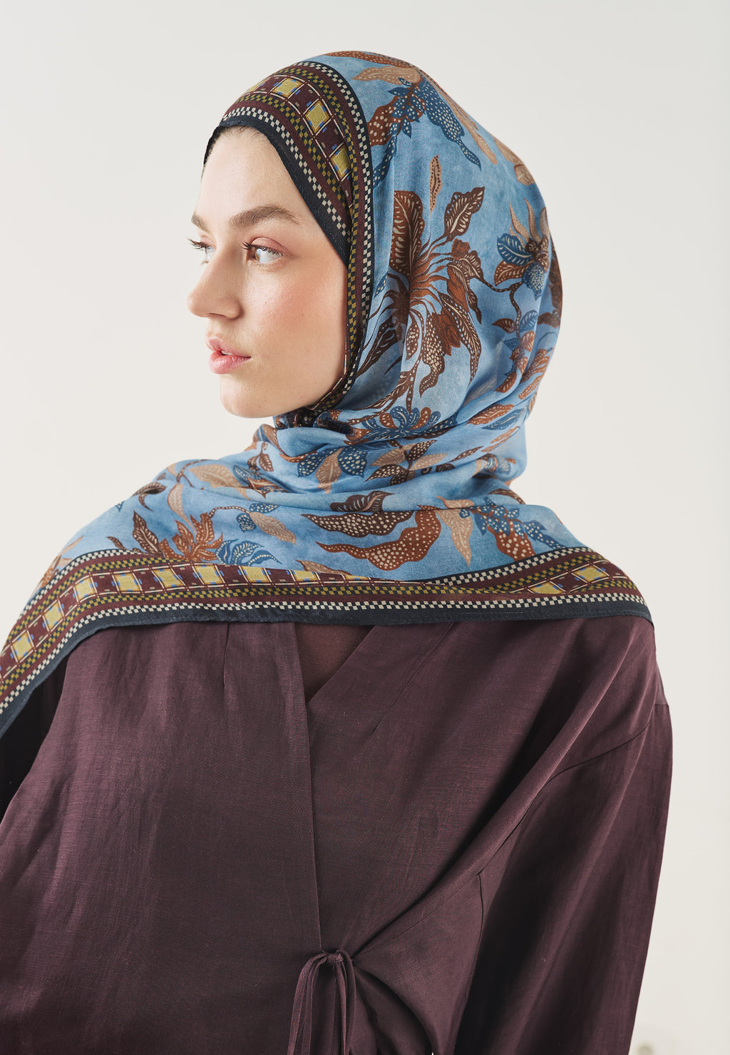Mystic Bloom Desin Soft Hijab Blue - Fresh Scarf