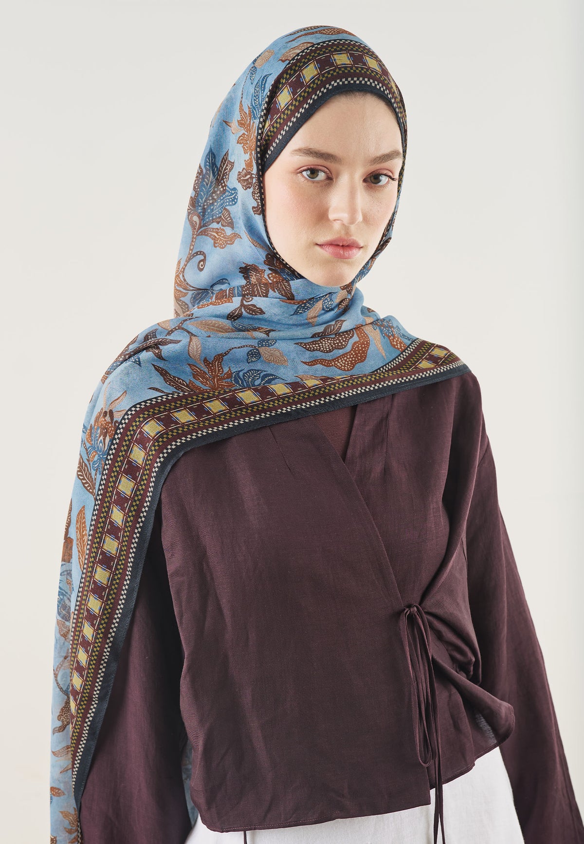 Mystic Bloom Desin Soft Hijab Blue - Fresh Scarf