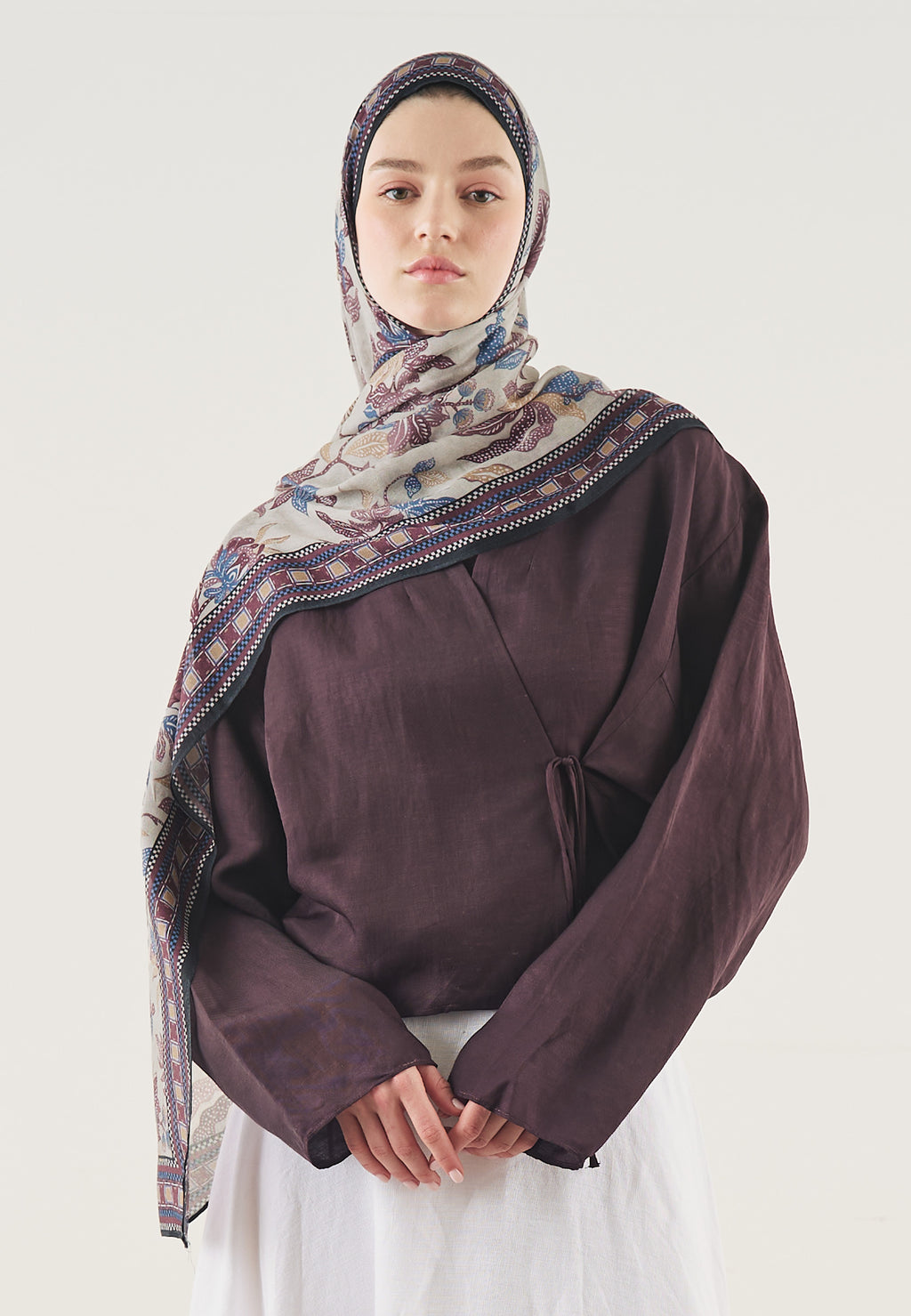 Mystic Bloom Desin Soft Hijab BlueBerry - Fresh Scarf