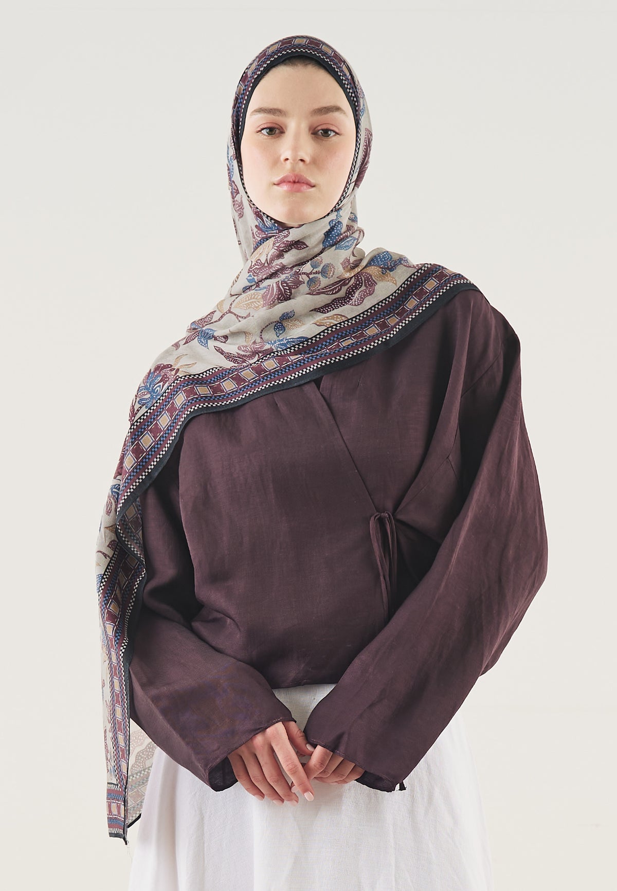 Mystic Bloom Desin Soft Hijab BlueBerry - Fresh Scarf