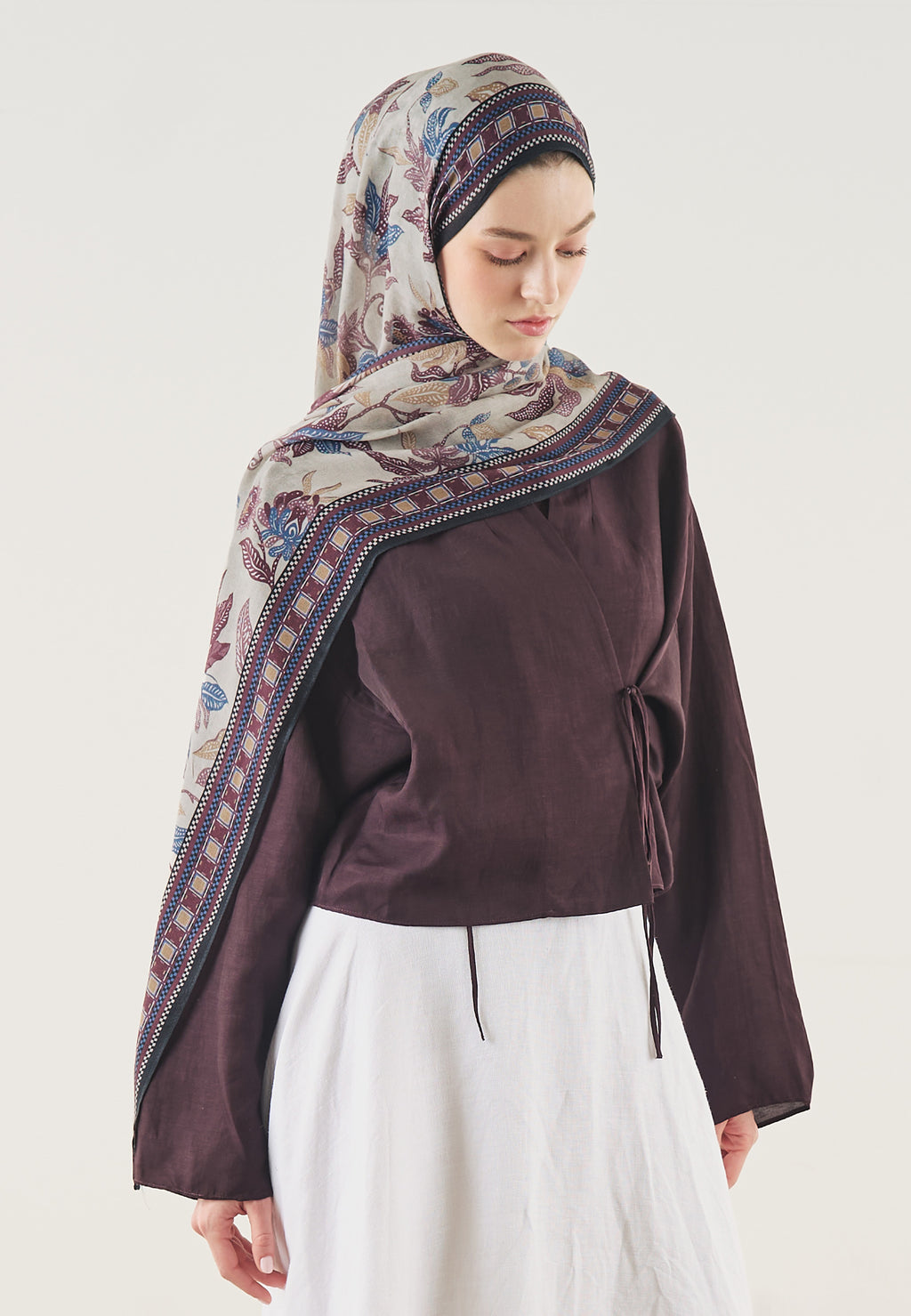 Mystic Bloom Desin Soft Hijab BlueBerry - Fresh Scarf