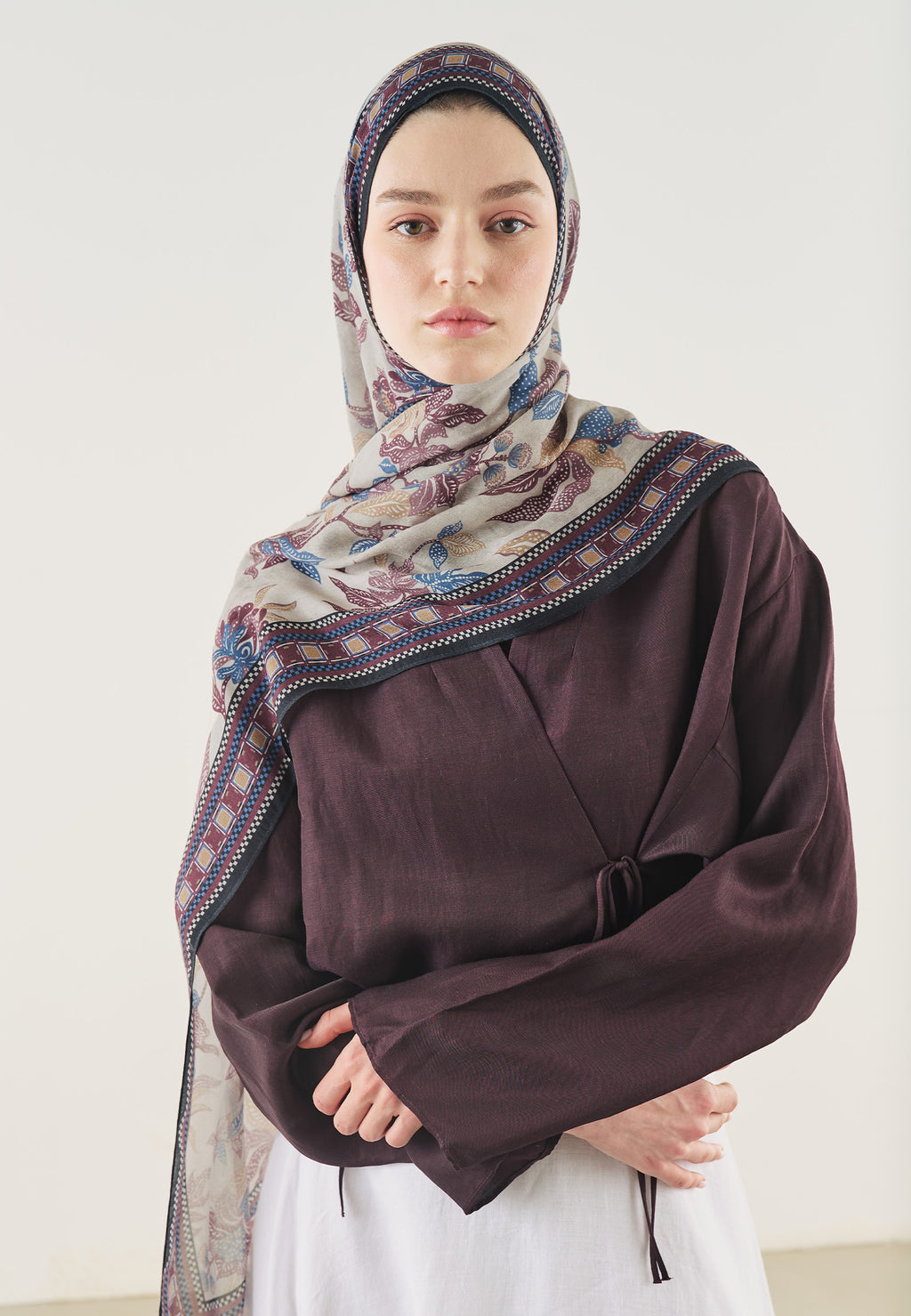 Mystic Bloom Desin Soft Hijab BlueBerry - Fresh Scarf
