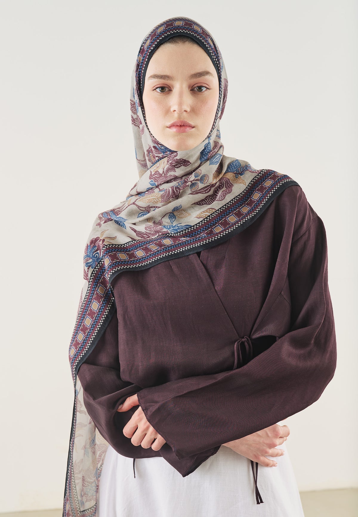 Mystic Bloom Desin Soft Hijab BlueBerry - Fresh Scarf