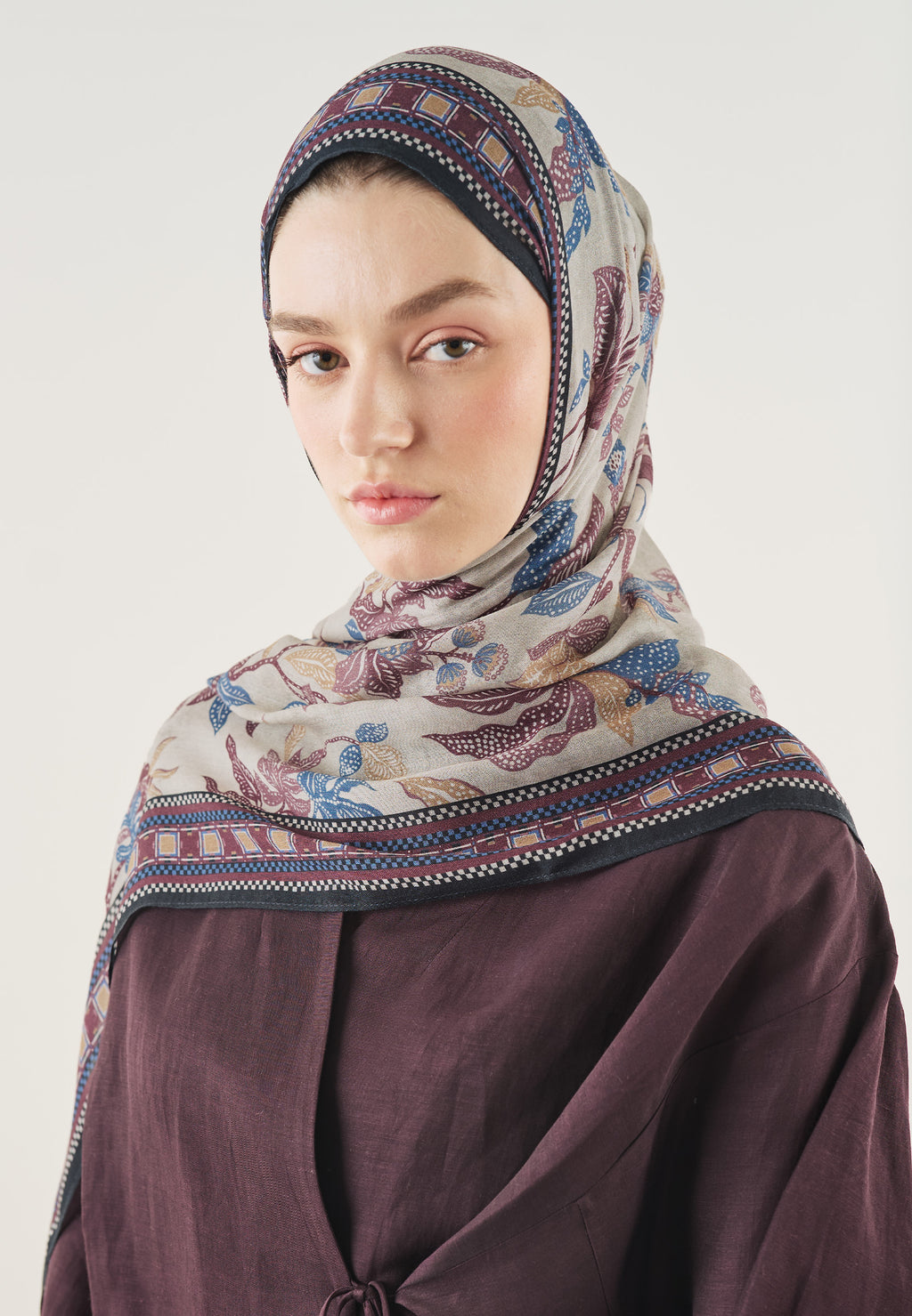 Mystic Bloom Desin Soft Hijab BlueBerry - Fresh Scarf