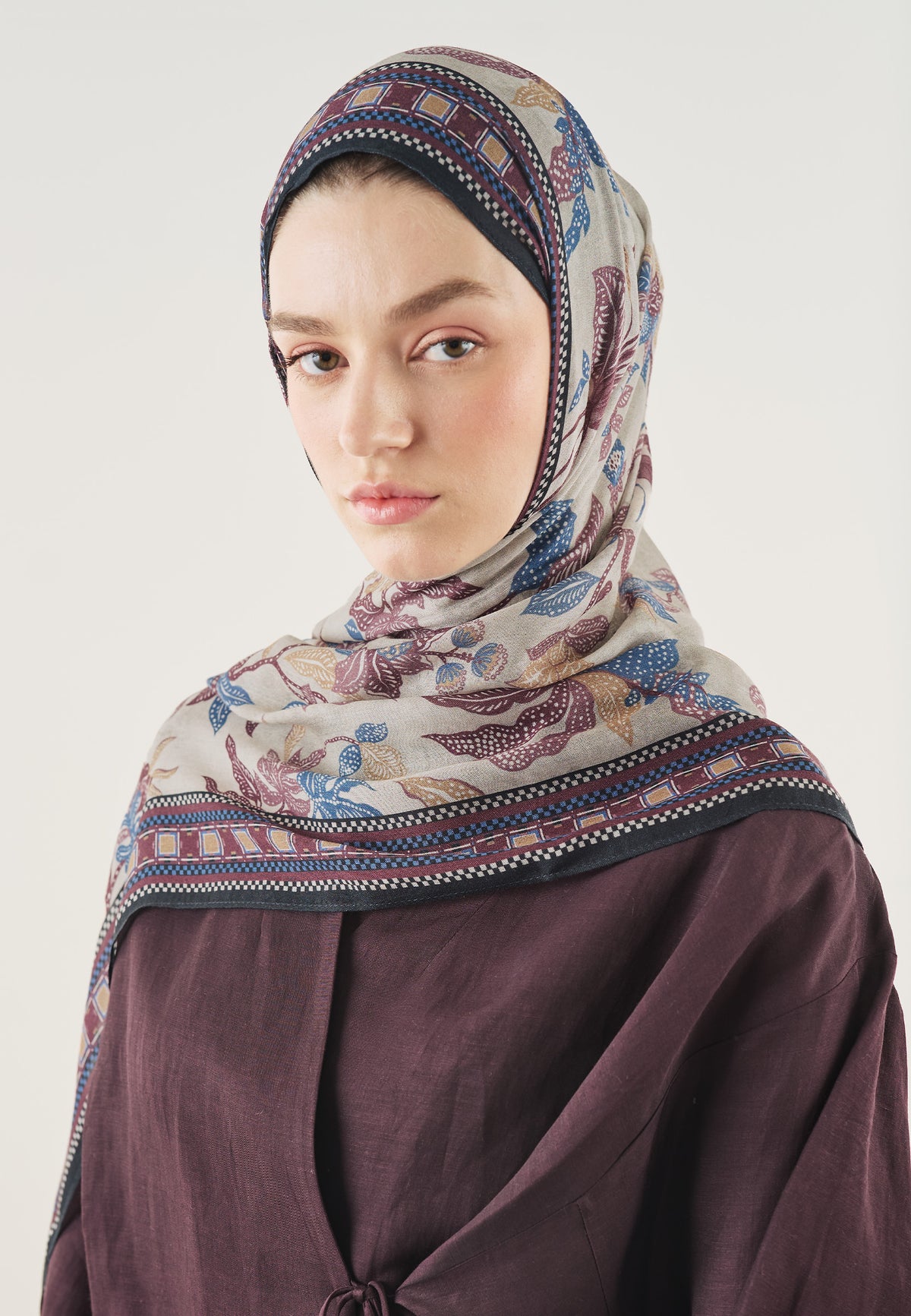 Mystic Bloom Desin Soft Hijab BlueBerry - Fresh Scarf