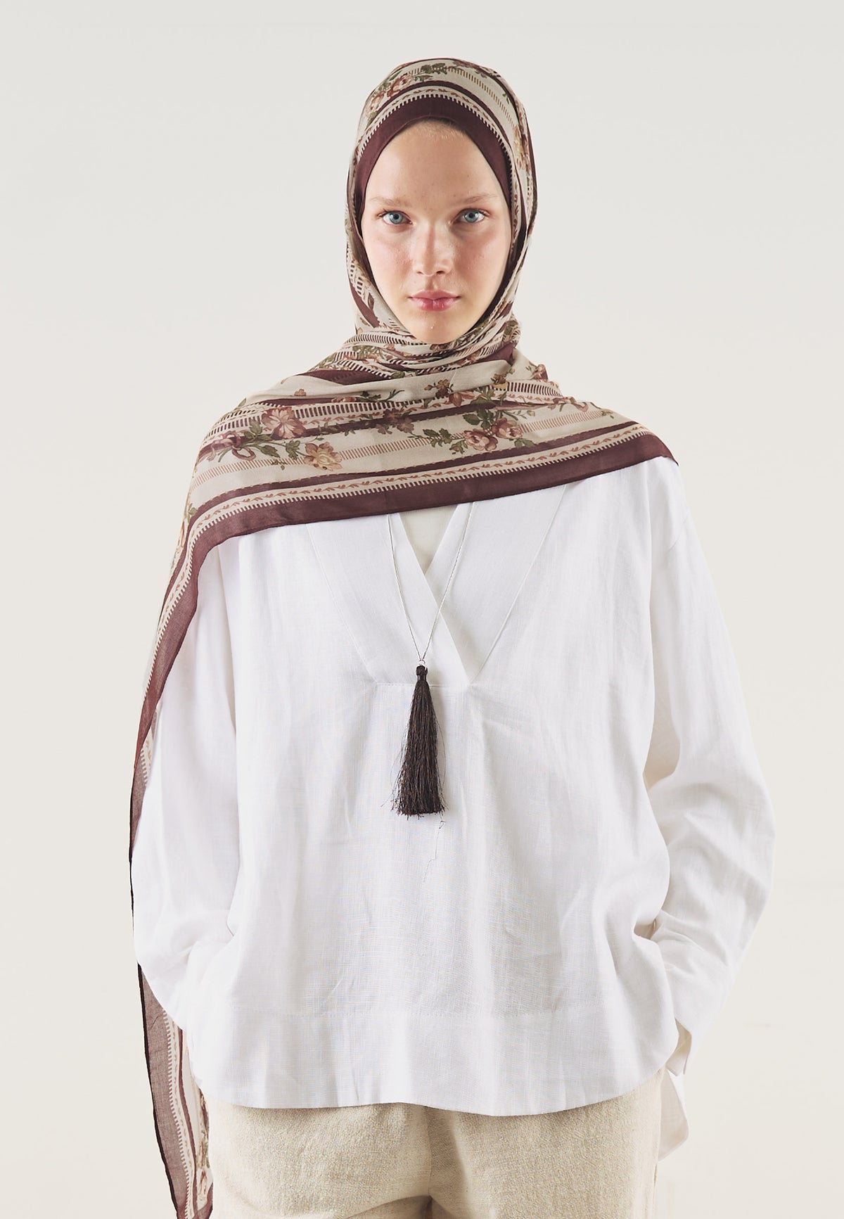 Floral Touch Patterned Soft Viscose Bordeaux- Fresh Scarf