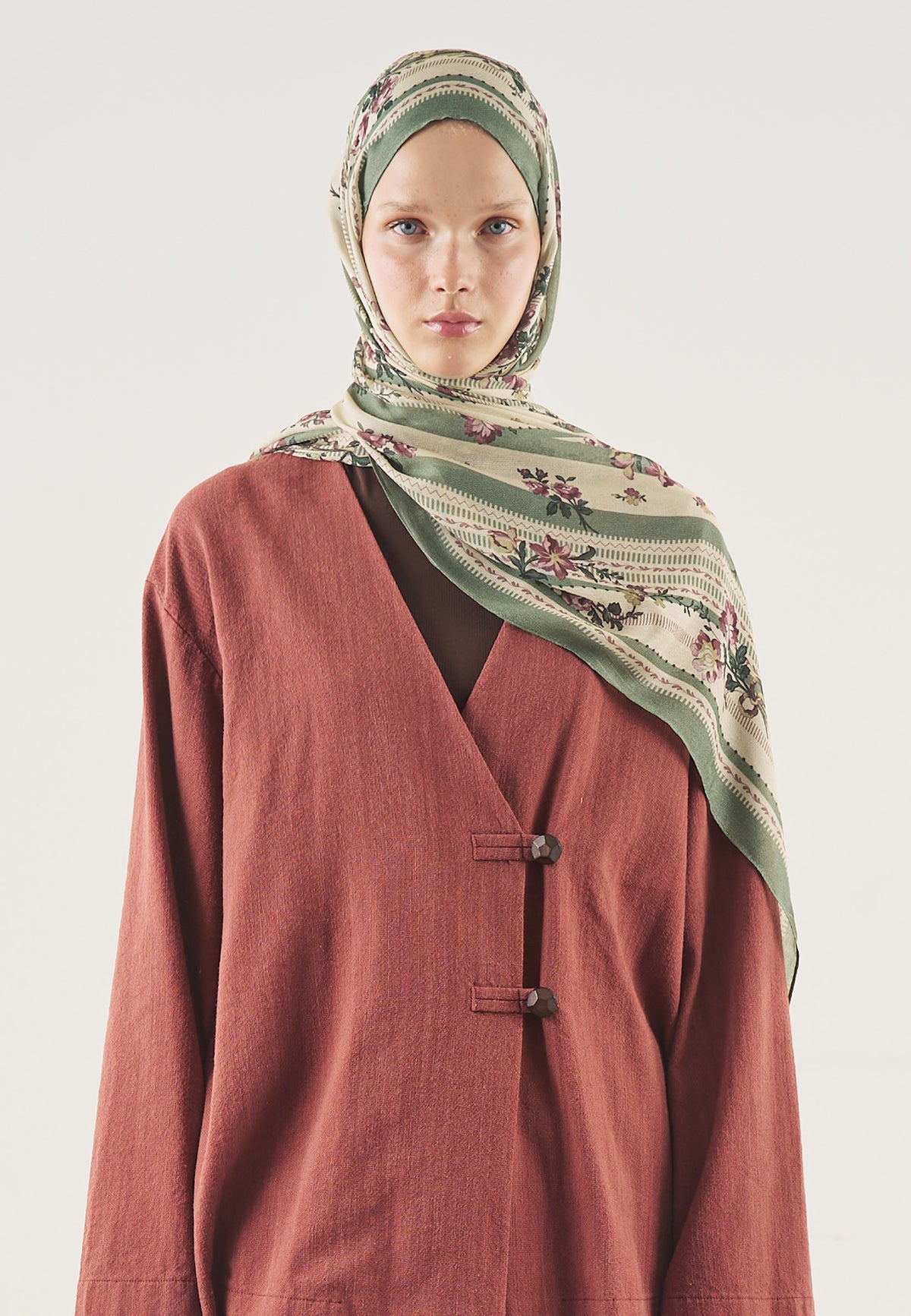 Floral Touch Patterned Soft Viscose Pine Green - Fresh Scarf