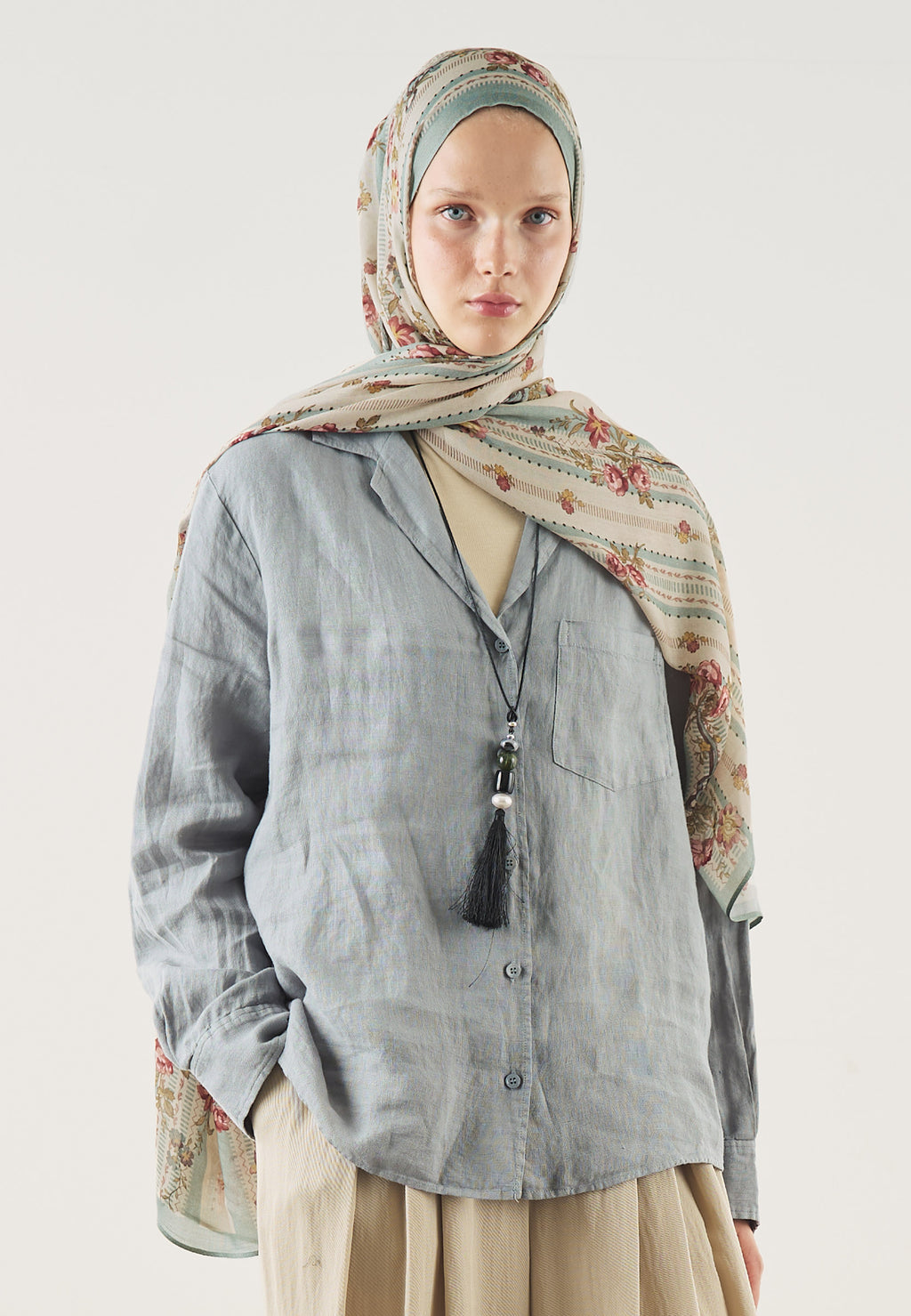 Floral Touch Patterned Soft Viscose Light Blue - Fresh Scarf
