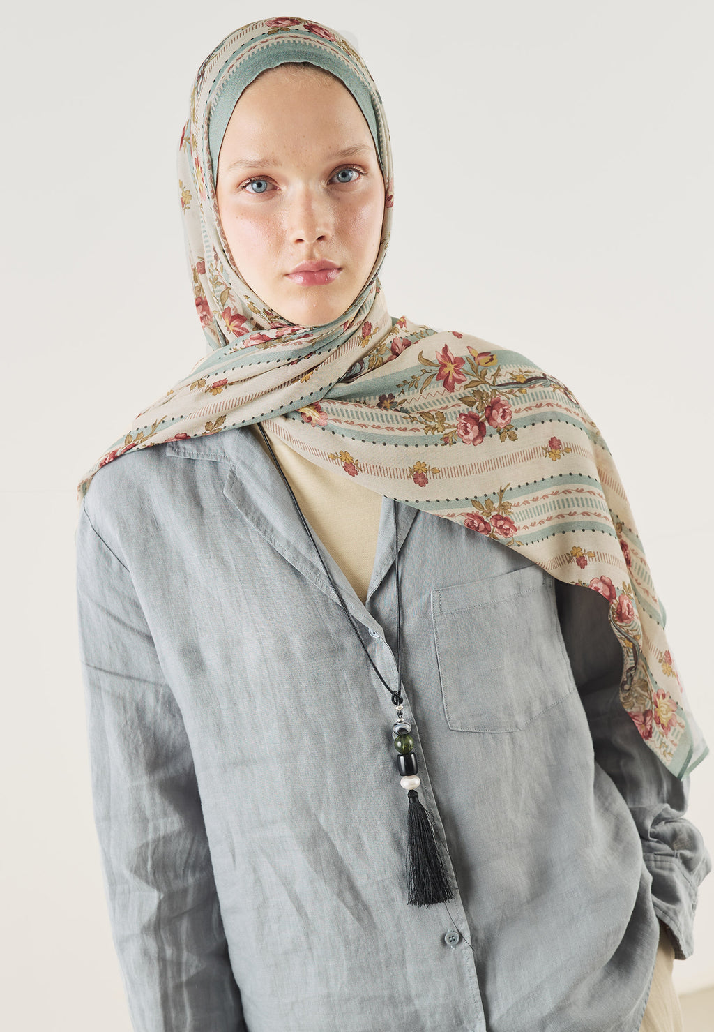 Floral Touch Patterned Soft Viscose Light Blue - Fresh Scarf