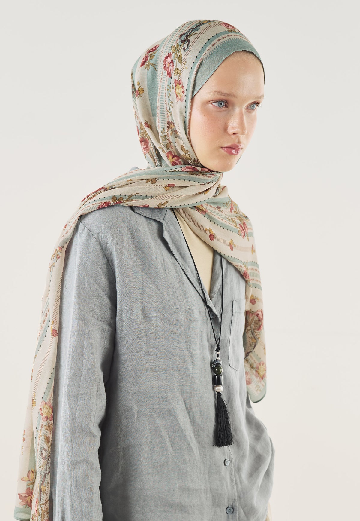 Floral Touch Patterned Soft Viscose Light Blue - Fresh Scarf