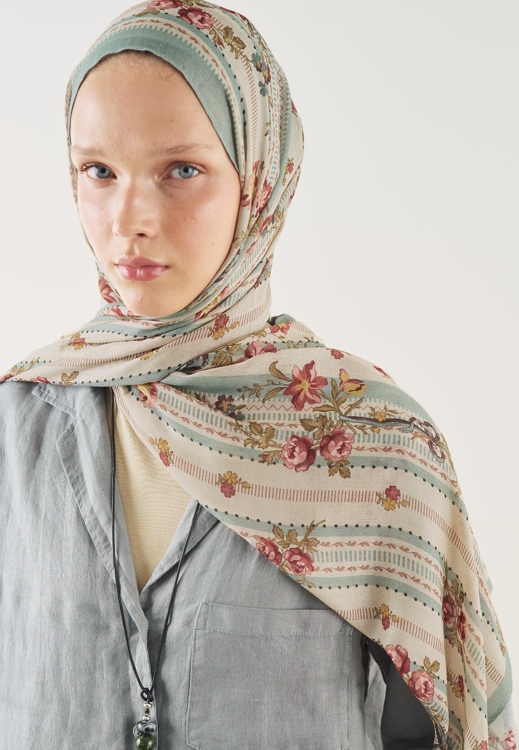Floral Touch Patterned Soft Viscose Light Blue - Fresh Scarf