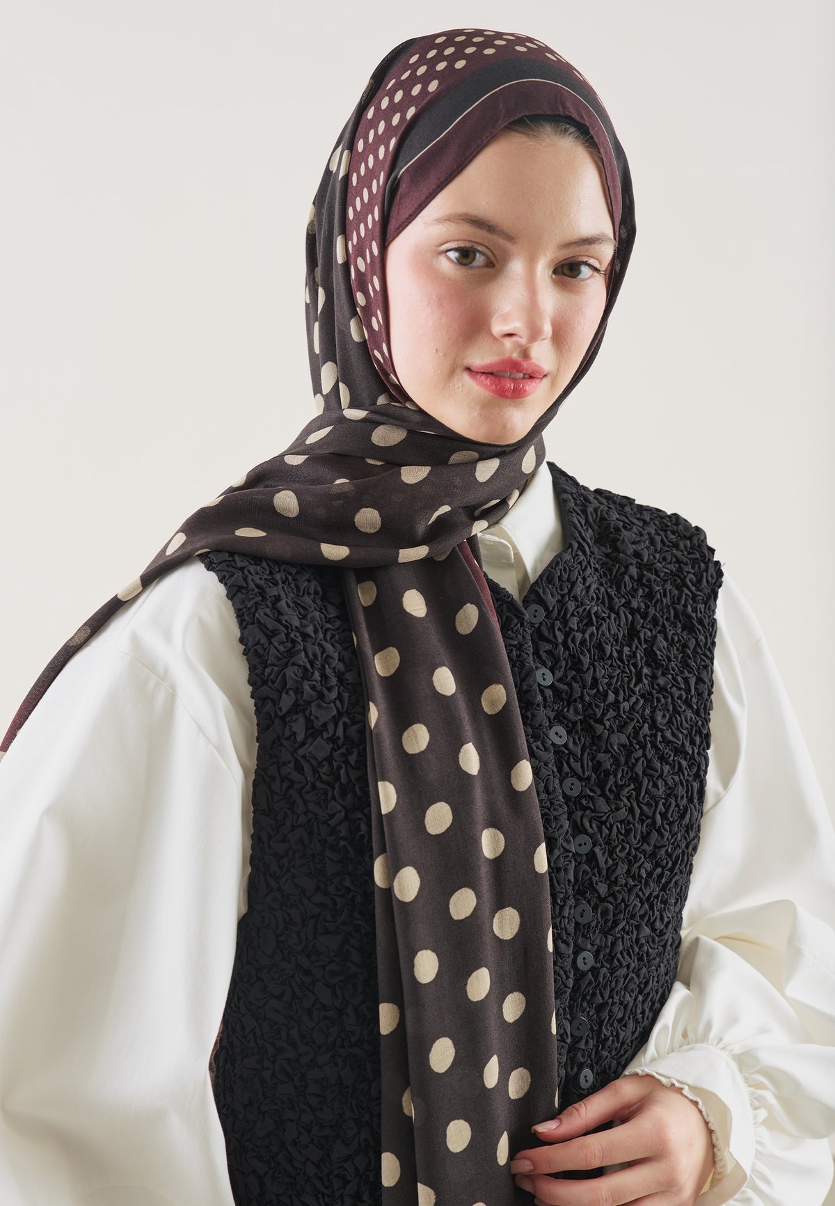 Small Polka Dots Desin Hijab Dark Brown - Fresh Scarfs