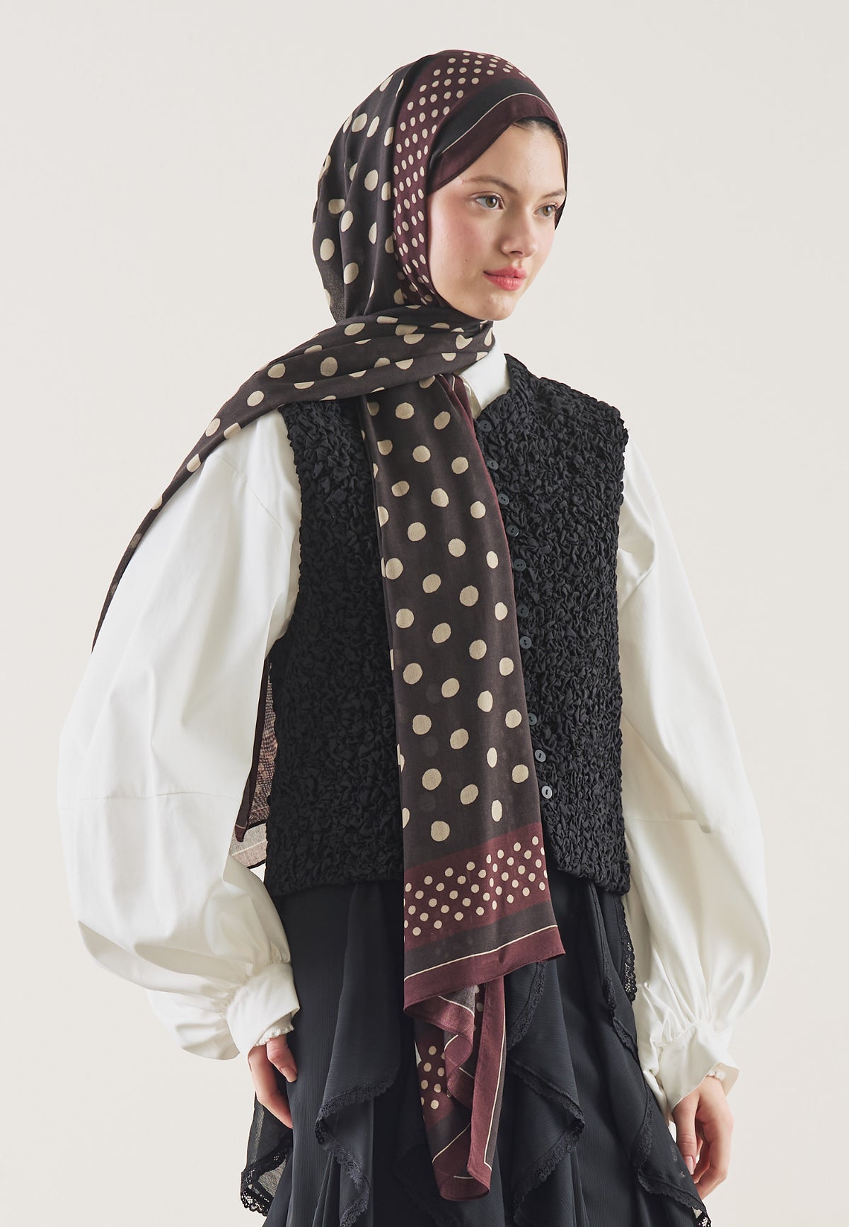 Small Polka Dots Desin Hijab Dark Brown - Fresh Scarfs