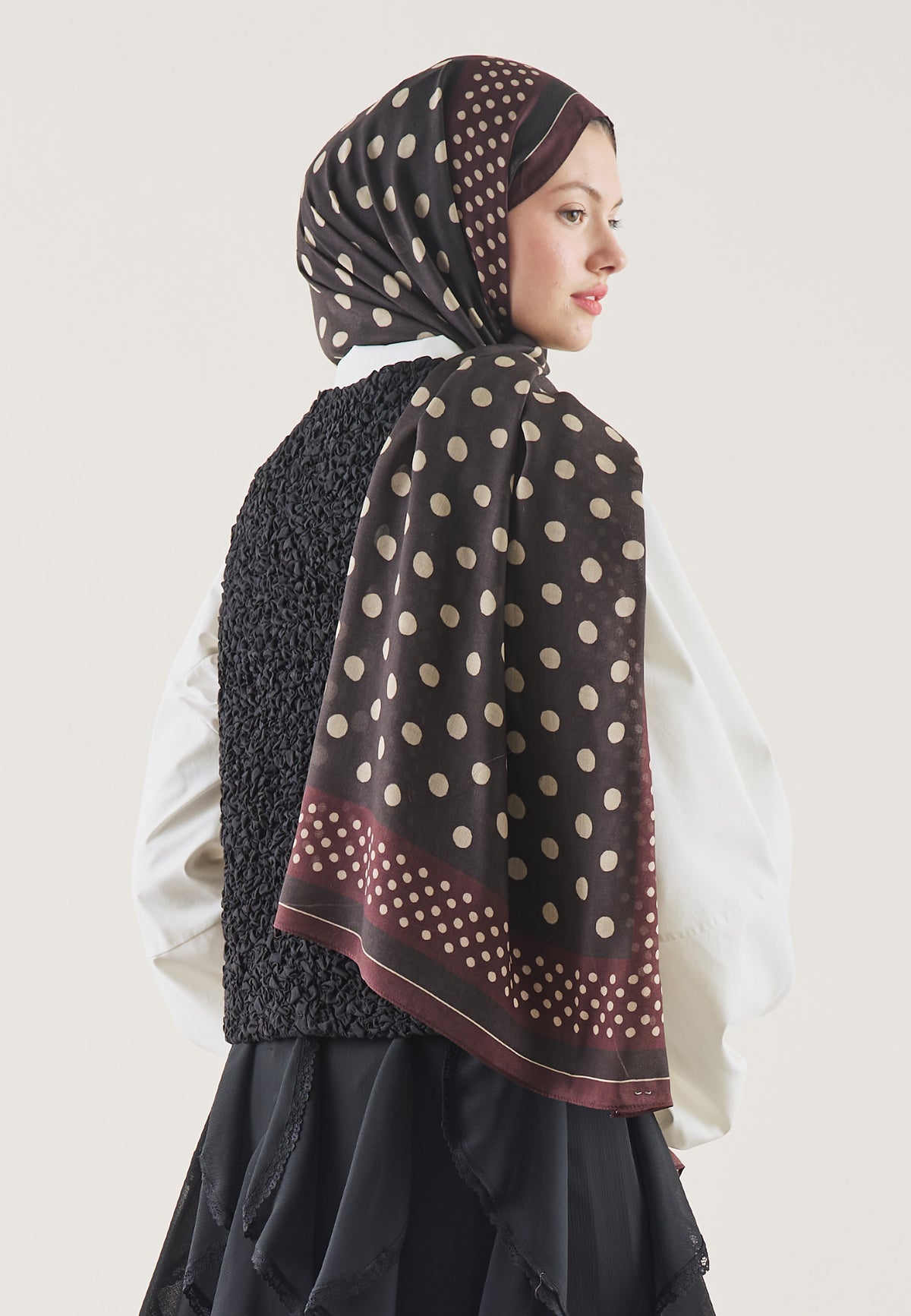 Small Polka Dots Desin Hijab Dark Brown - Fresh Scarfs