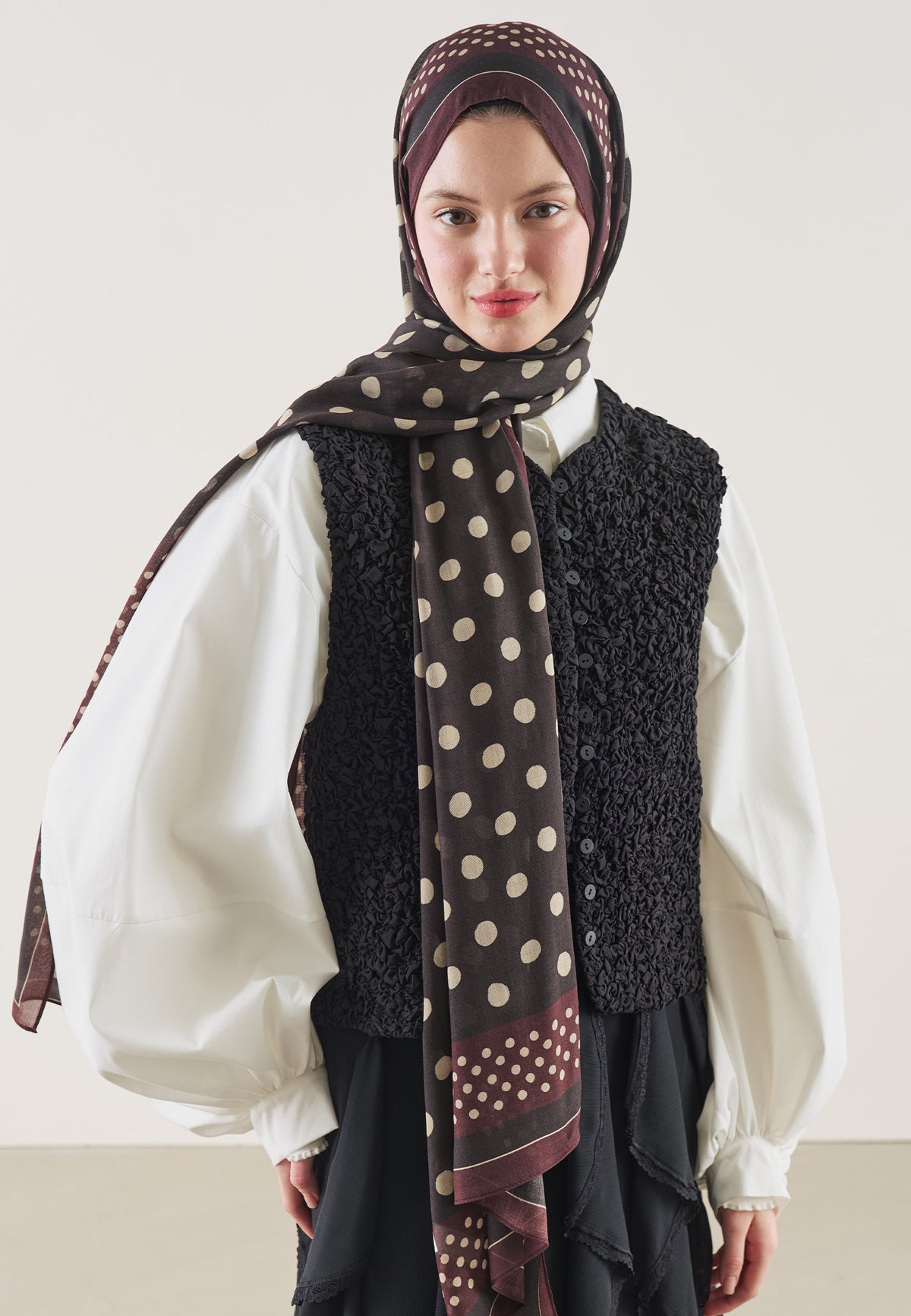 Small Polka Dots Desin Hijab Dark Brown - Fresh Scarfs